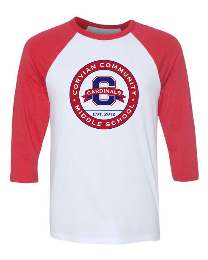Corvian Baseball Raglan Tee Middle School Seal